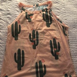 Orange Halter Tank (w/ Cactus Print)